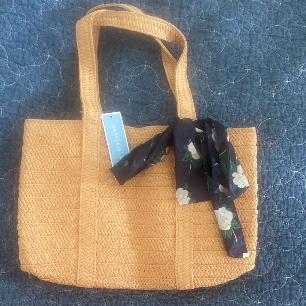Draper James Mustard Woven Tote with Floral Scarf